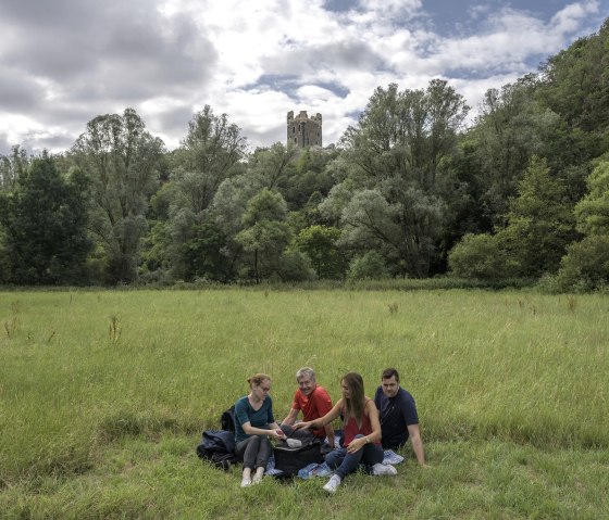 Picknick mit Blick auf die Burgruine Wernerseck, © VG Pellenz/Klaus Peter Kappest